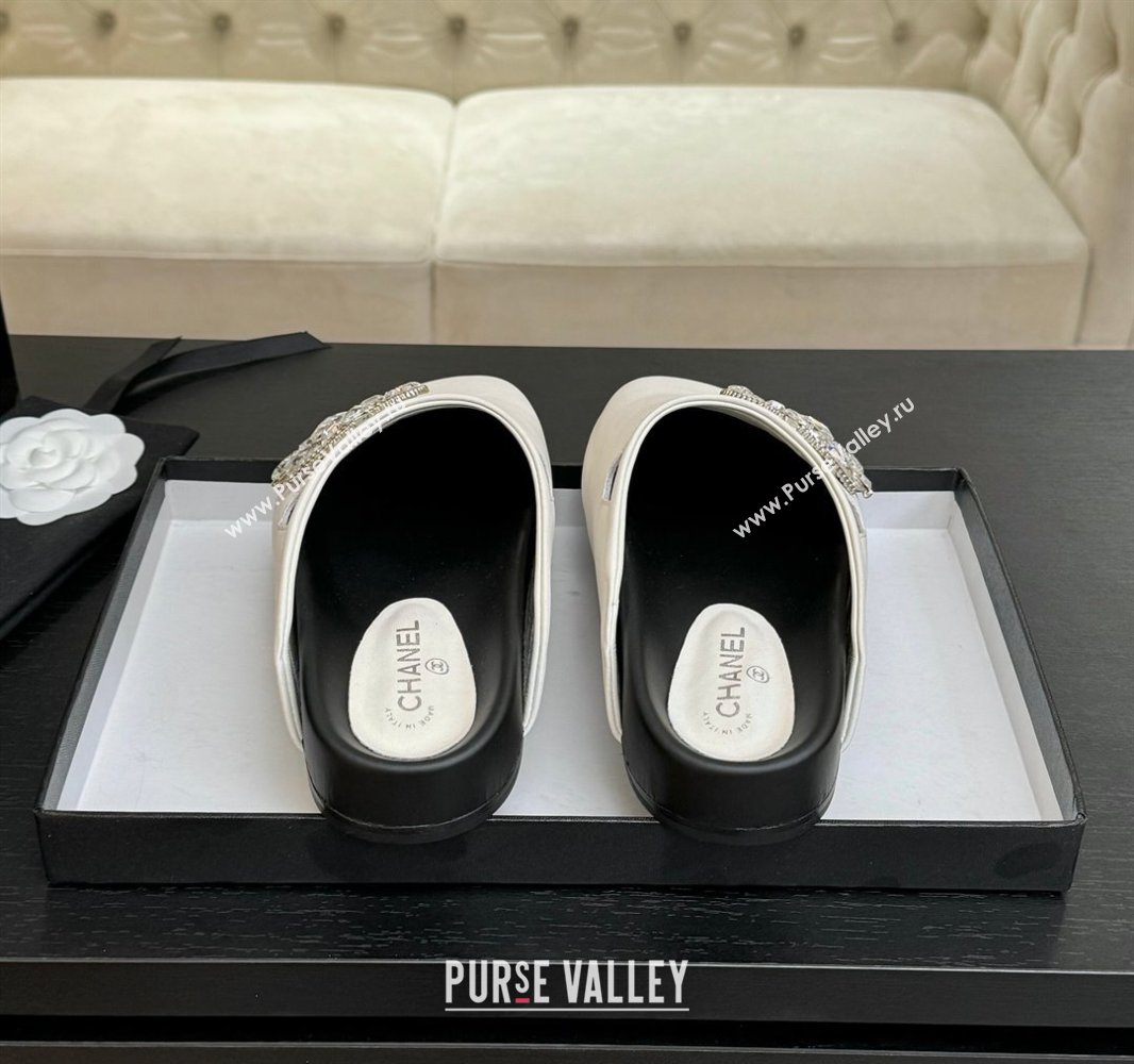 Chanel Calfskin Flat Mules with Strass CC White 2025 CH041718 (MD-250417088)