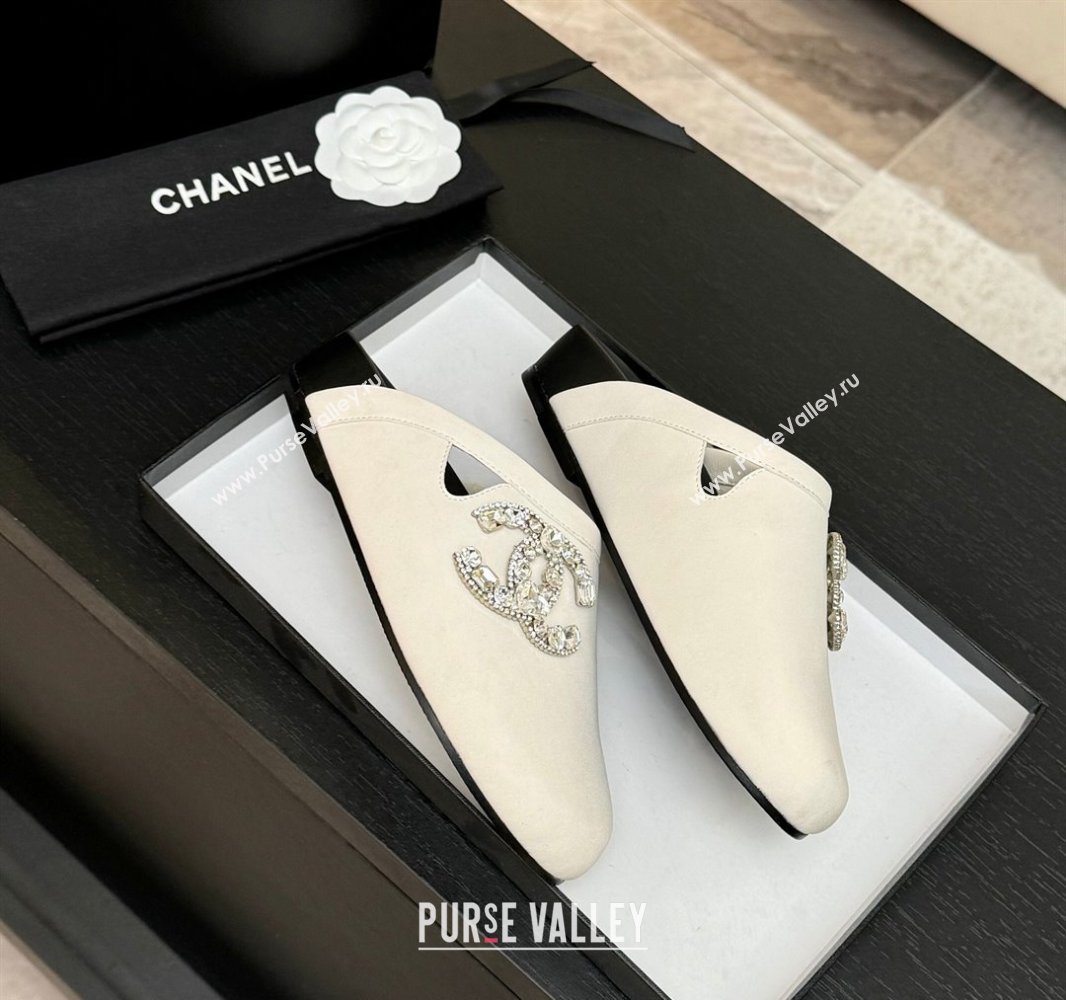 Chanel Calfskin Flat Mules with Strass CC White 2025 CH041718 (MD-250417088)