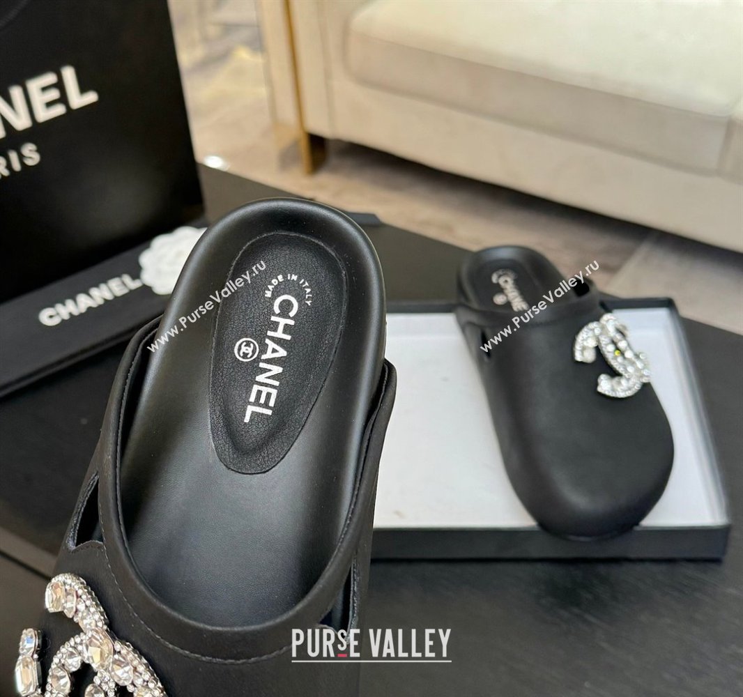 Chanel Calfskin Flat Mules with Strass CC Black 2025 CH041718 (MD-250417089)