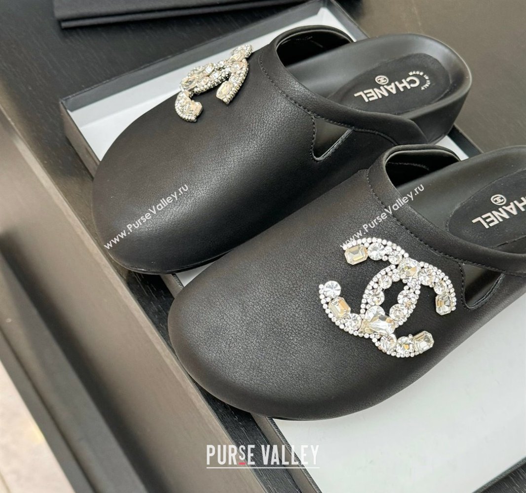 Chanel Calfskin Flat Mules with Strass CC Black 2025 CH041718 (MD-250417089)