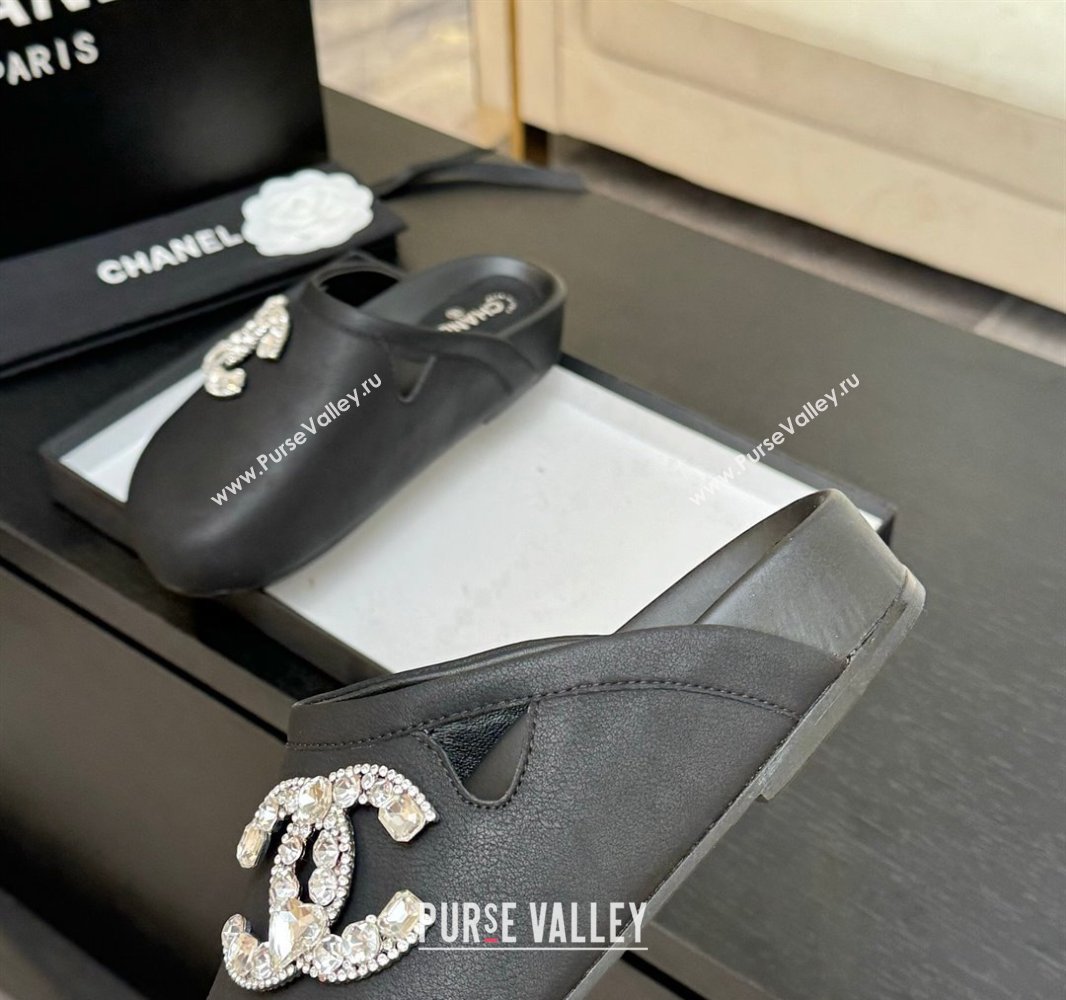 Chanel Calfskin Flat Mules with Strass CC Black 2025 CH041718 (MD-250417089)