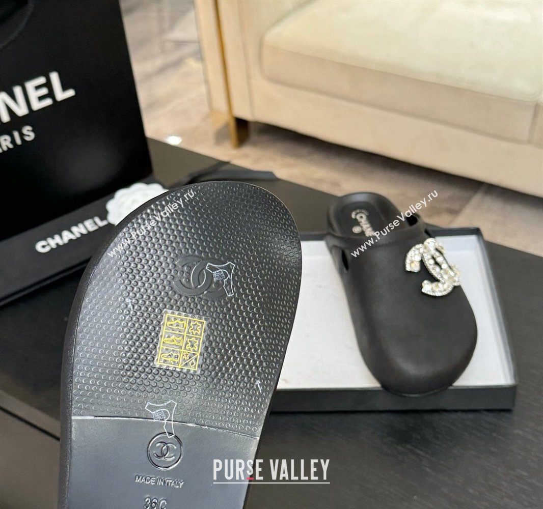 Chanel Calfskin Flat Mules with Strass CC Black 2025 CH041718 (MD-250417089)