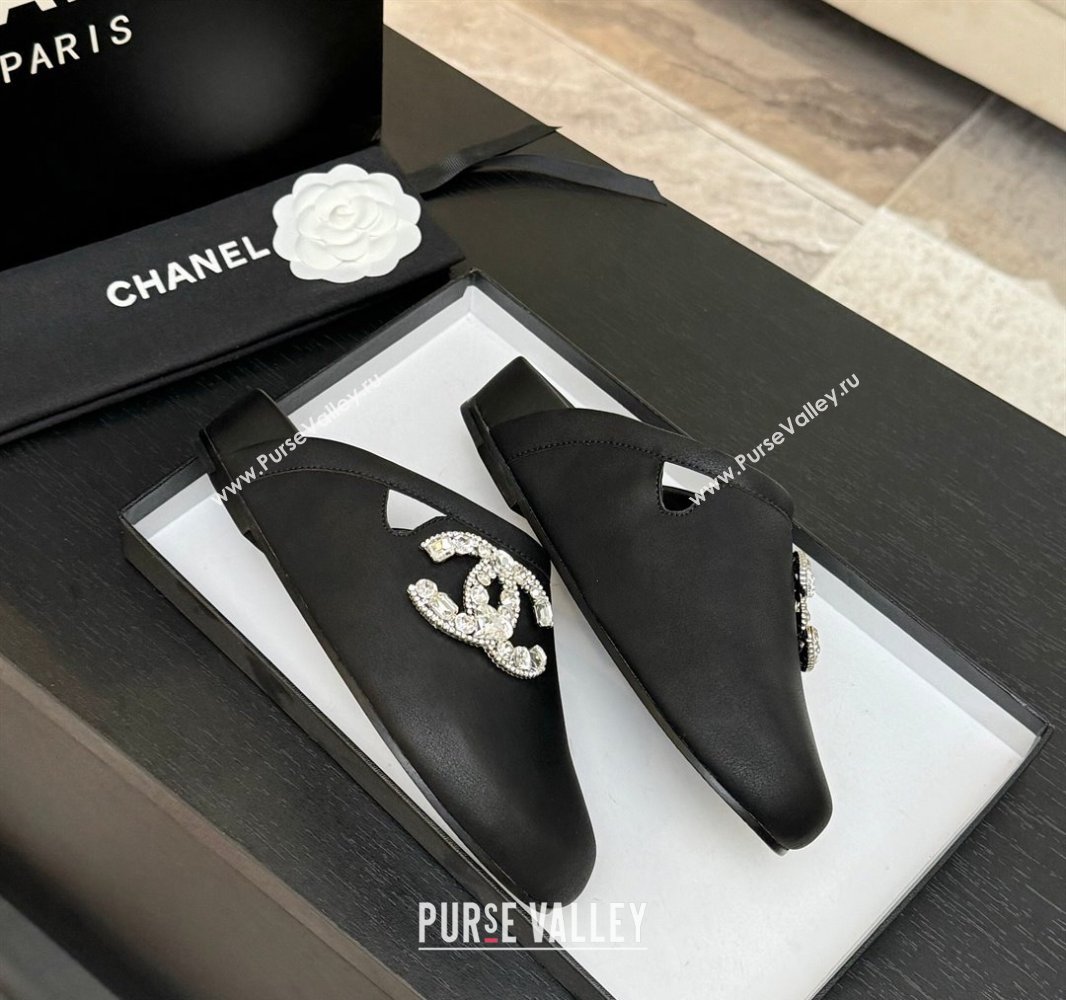 Chanel Calfskin Flat Mules with Strass CC Black 2025 CH041718 (MD-250417089)