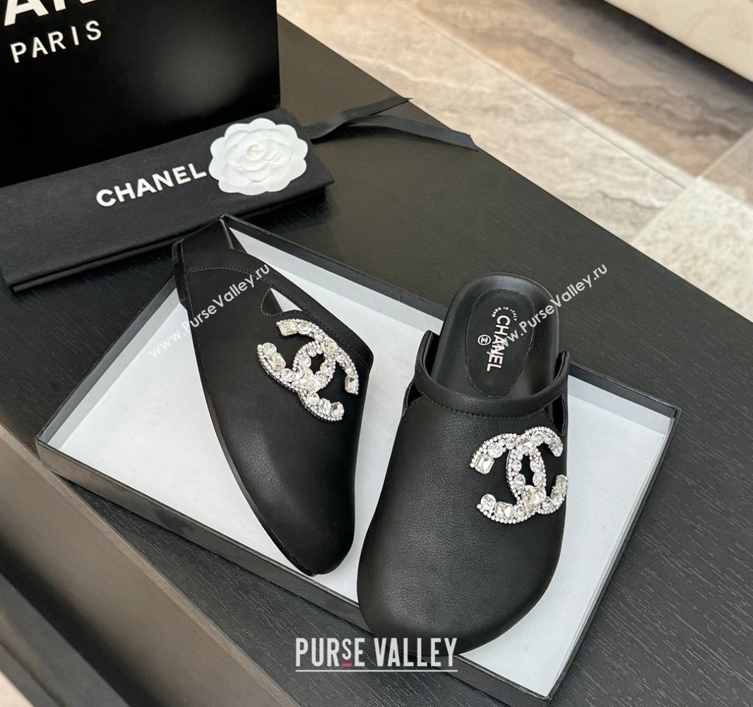 Chanel Calfskin Flat Mules with Strass CC Black 2025 CH041718 (MD-250417089)