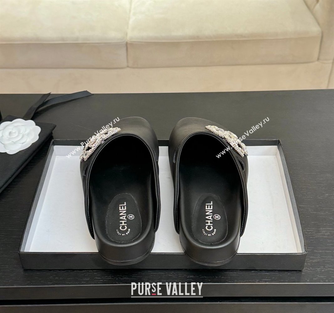 Chanel Calfskin Flat Mules with Strass CC Black 2025 CH041718 (MD-250417089)