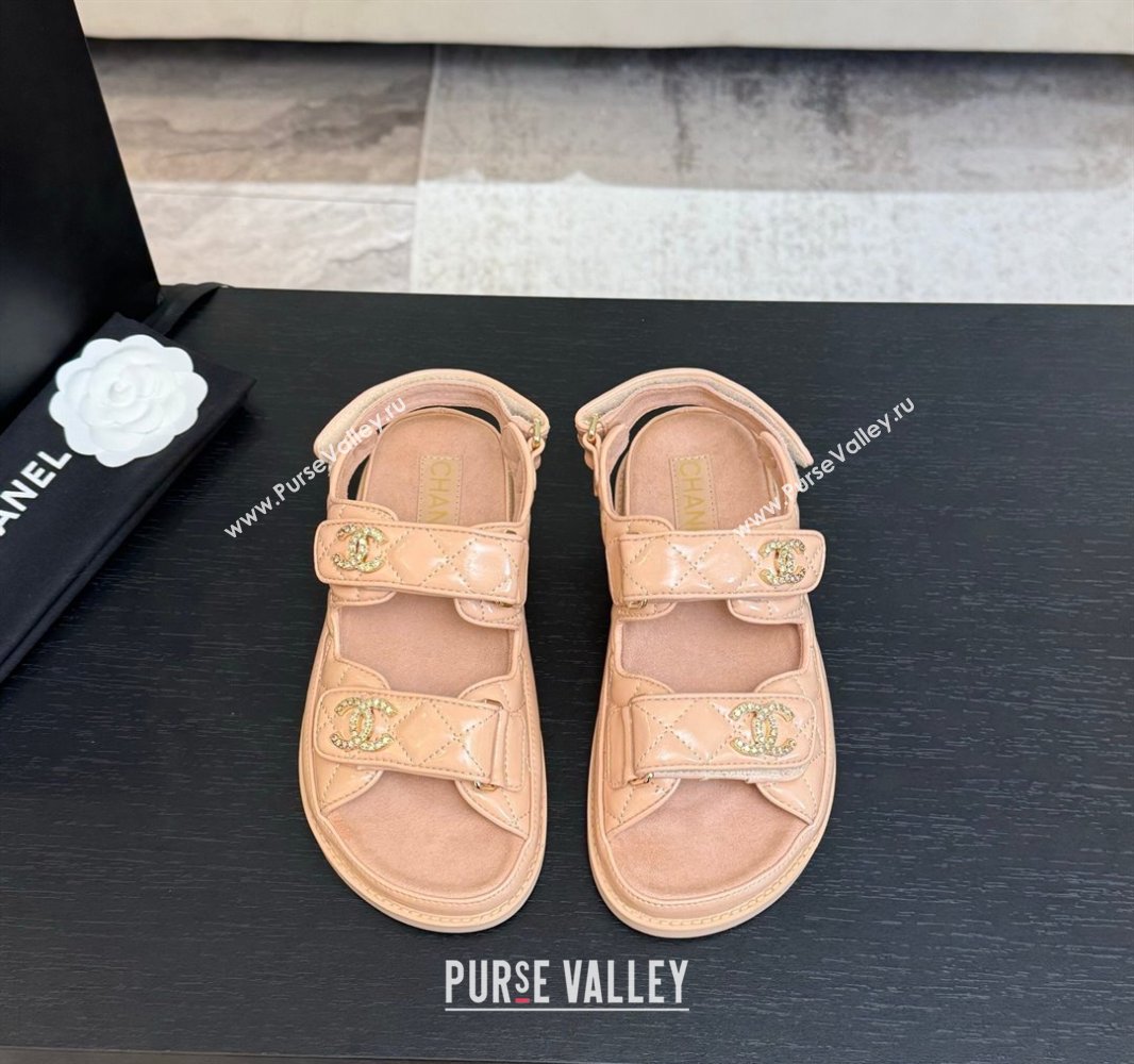 Chanel Patent Calfskin Flat Strap Sandals with Strass CC Nude Pink 2025 CH041719 (MD-250417092)