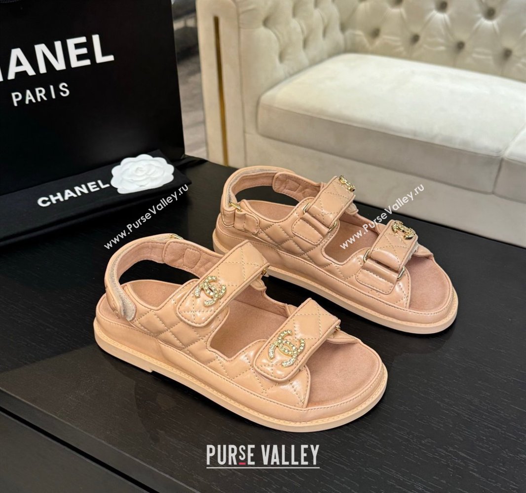 Chanel Patent Calfskin Flat Strap Sandals with Strass CC Nude Pink 2025 CH041719 (MD-250417092)