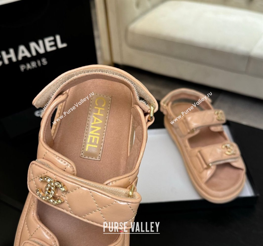 Chanel Patent Calfskin Flat Strap Sandals with Strass CC Nude Pink 2025 CH041719 (MD-250417092)