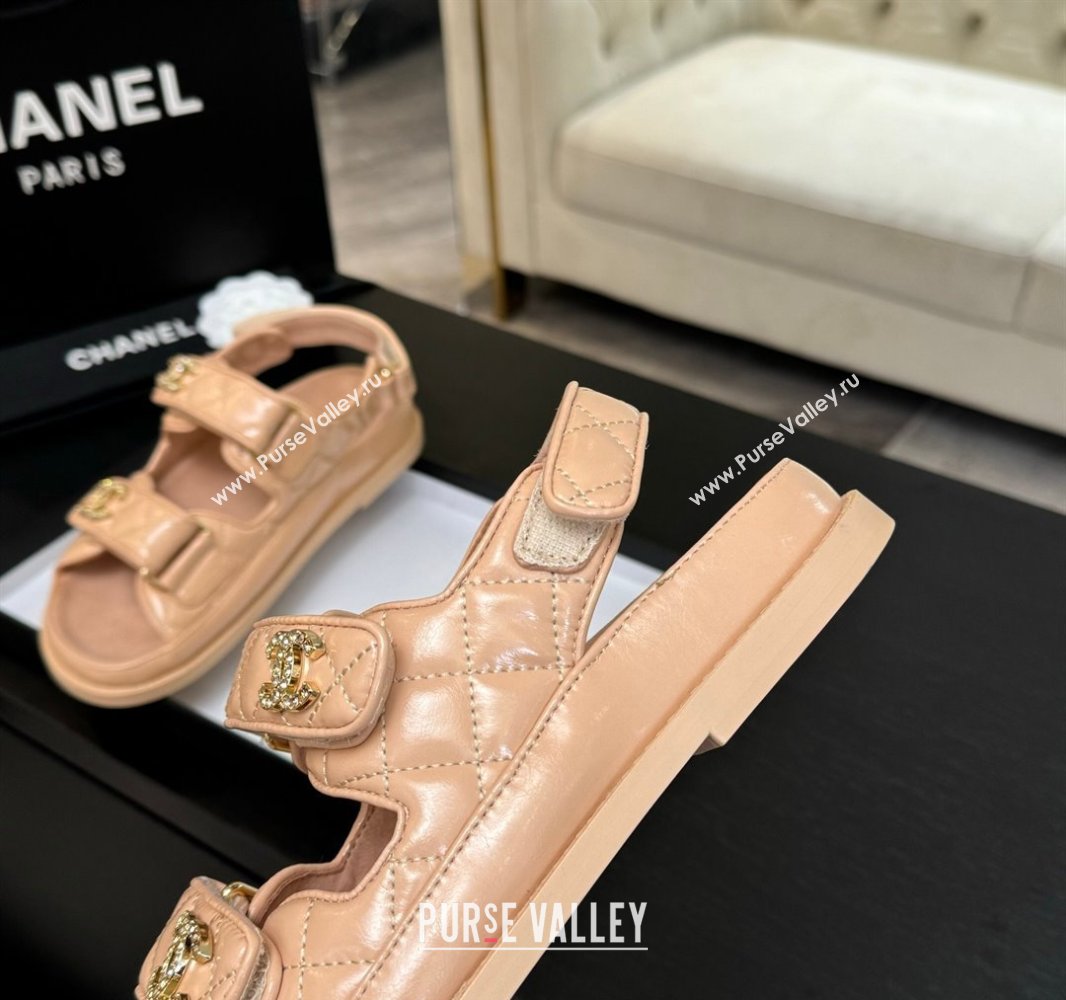Chanel Patent Calfskin Flat Strap Sandals with Strass CC Nude Pink 2025 CH041719 (MD-250417092)