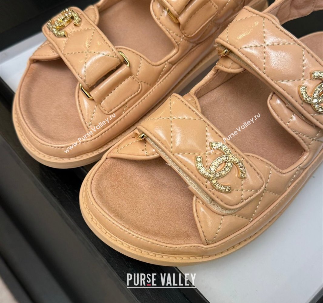 Chanel Patent Calfskin Flat Strap Sandals with Strass CC Nude Pink 2025 CH041719 (MD-250417092)