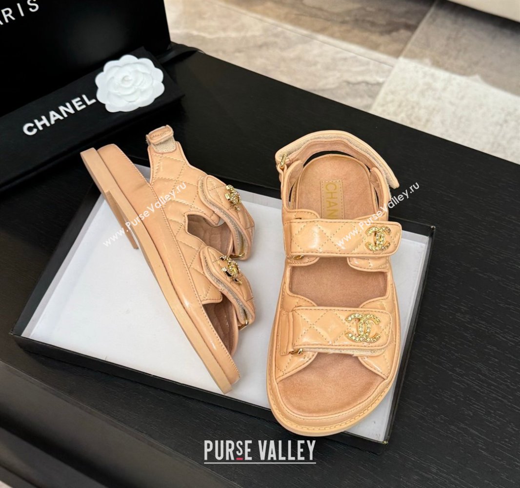 Chanel Patent Calfskin Flat Strap Sandals with Strass CC Nude Pink 2025 CH041719 (MD-250417092)