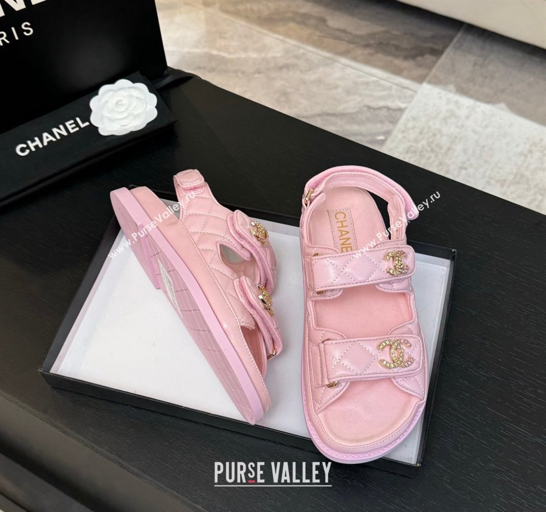Chanel Patent Calfskin Flat Strap Sandals with Strass CC Light Pink 2025 CH041719 (MD-250417095)