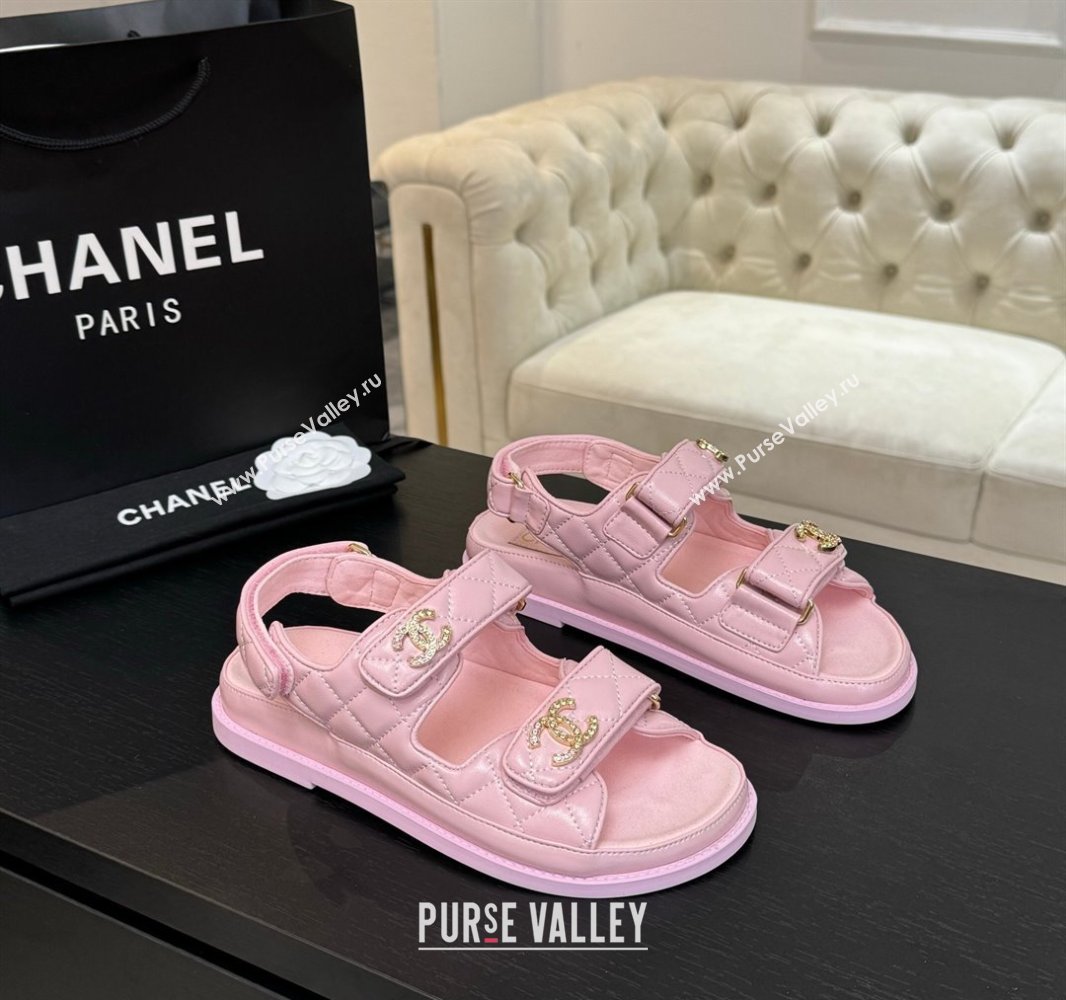 Chanel Patent Calfskin Flat Strap Sandals with Strass CC Light Pink 2025 CH041719 (MD-250417095)