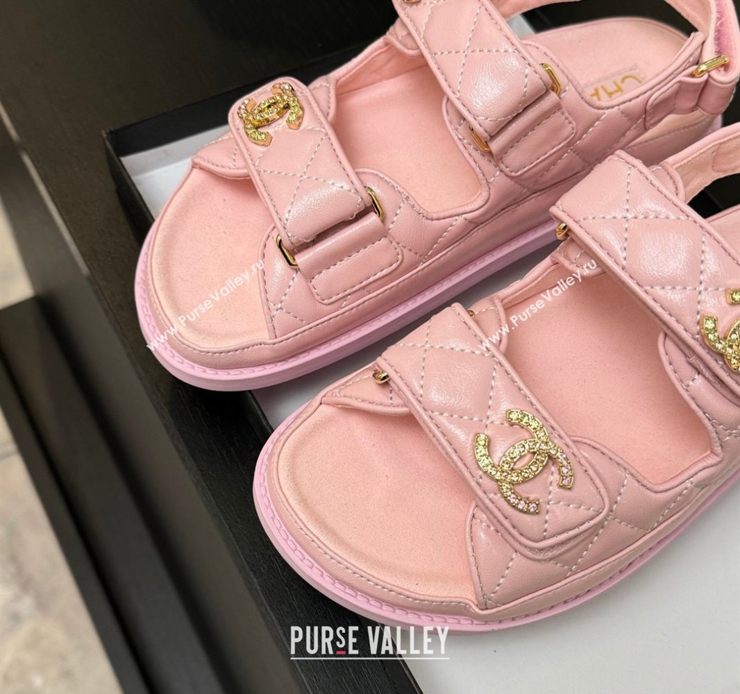 Chanel Patent Calfskin Flat Strap Sandals with Strass CC Light Pink 2025 CH041719 (MD-250417095)