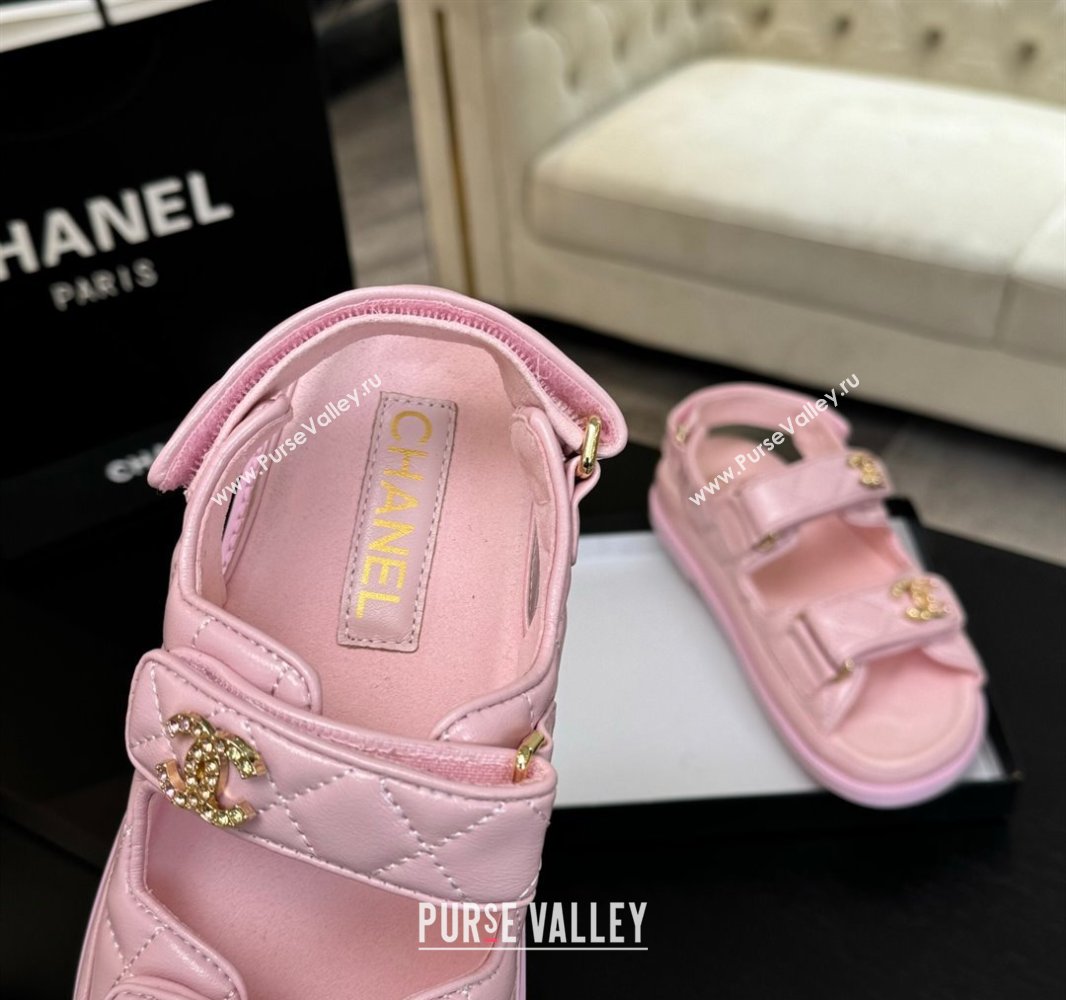 Chanel Patent Calfskin Flat Strap Sandals with Strass CC Light Pink 2025 CH041719 (MD-250417095)