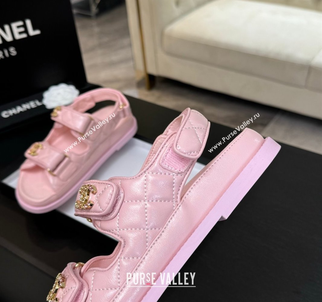 Chanel Patent Calfskin Flat Strap Sandals with Strass CC Light Pink 2025 CH041719 (MD-250417095)