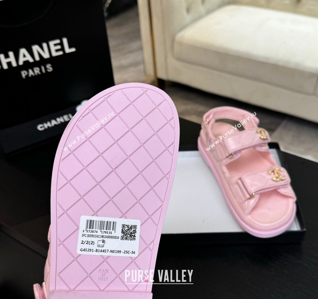 Chanel Patent Calfskin Flat Strap Sandals with Strass CC Light Pink 2025 CH041719 (MD-250417095)