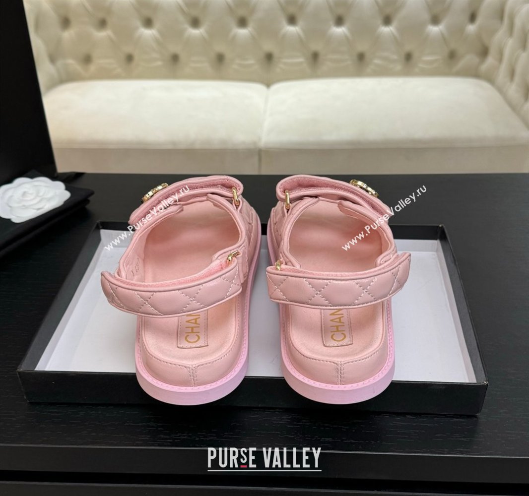 Chanel Patent Calfskin Flat Strap Sandals with Strass CC Light Pink 2025 CH041719 (MD-250417095)