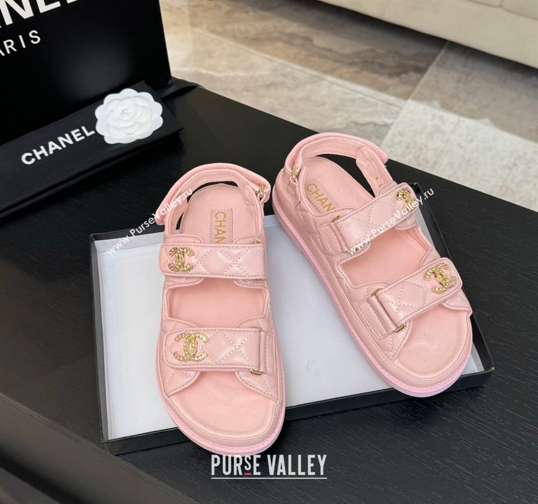 Chanel Patent Calfskin Flat Strap Sandals with Strass CC Light Pink 2025 CH041719 (MD-250417095)