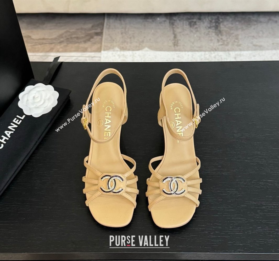 Chanel Lambskin Heel Sandals 8.5cm with CC Patch Beige 2025 G46274 (MD-250417055)