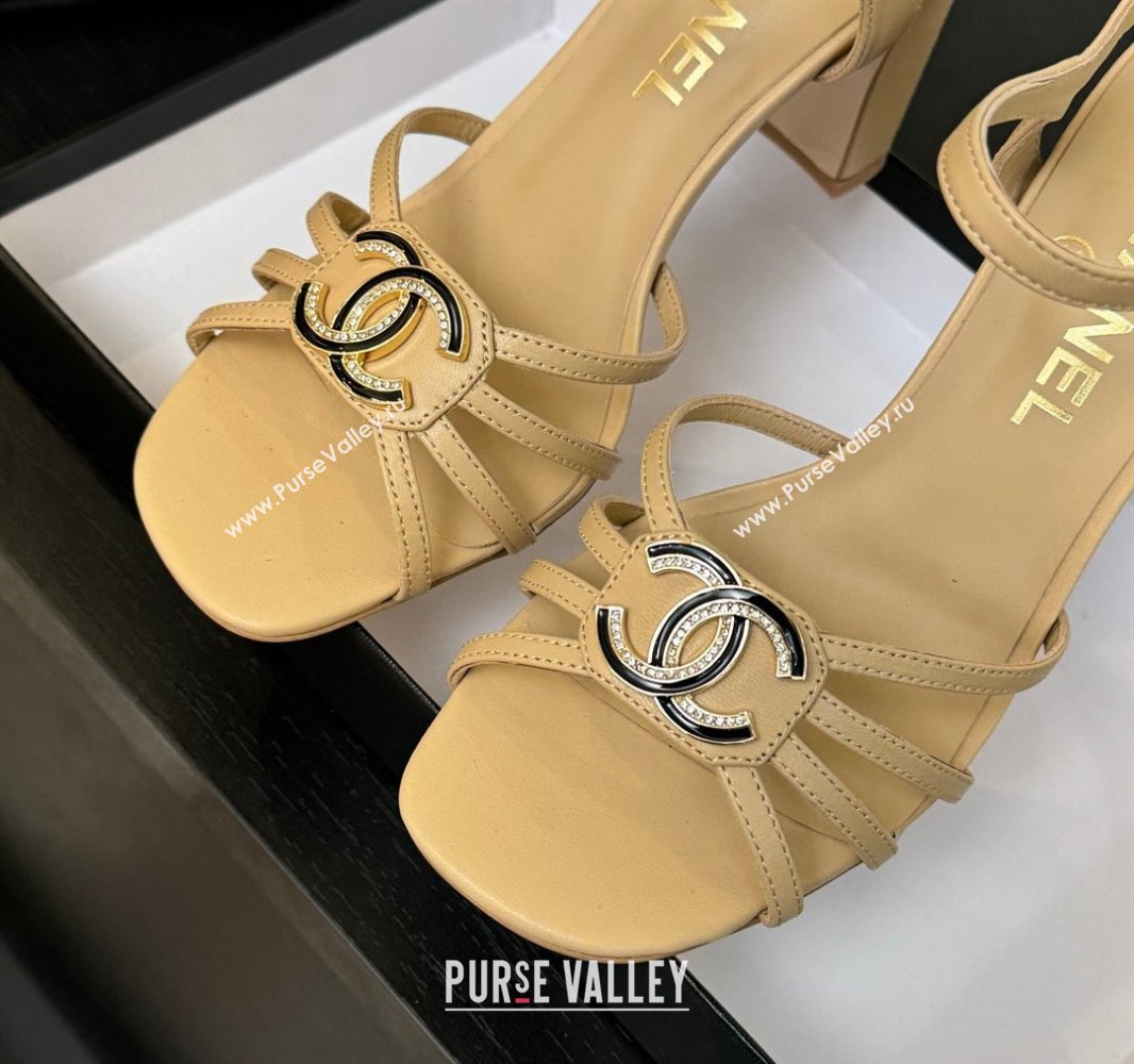 Chanel Lambskin Heel Sandals 8.5cm with CC Patch Beige 2025 G46274 (MD-250417055)
