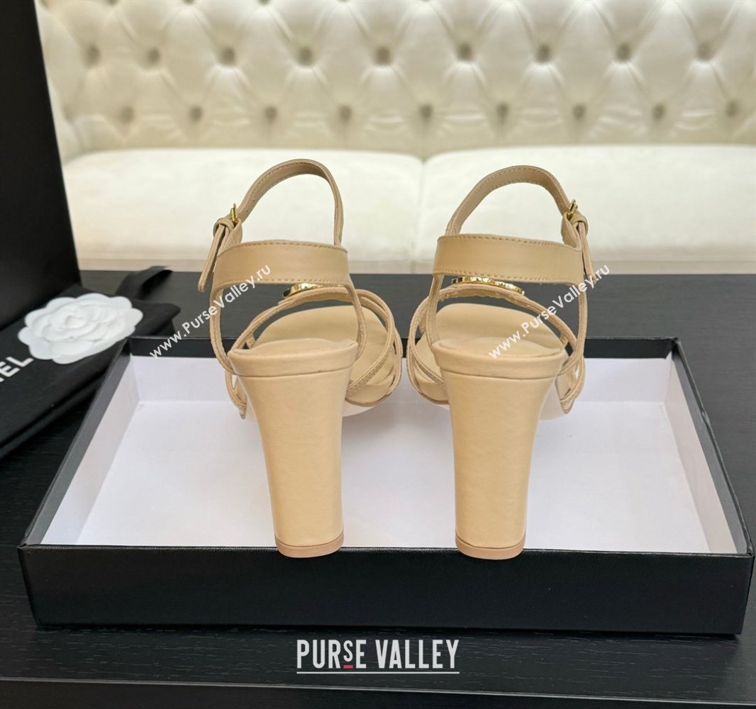 Chanel Lambskin Heel Sandals 8.5cm with CC Patch Beige 2025 G46274 (MD-250417055)