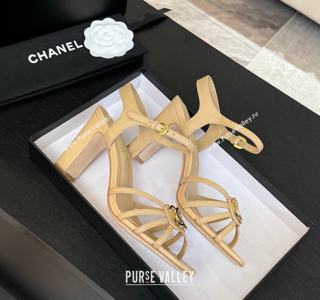 Chanel Lambskin Heel Sandals 8.5cm with CC Patch Beige 2025 G46274 (MD-250417055)