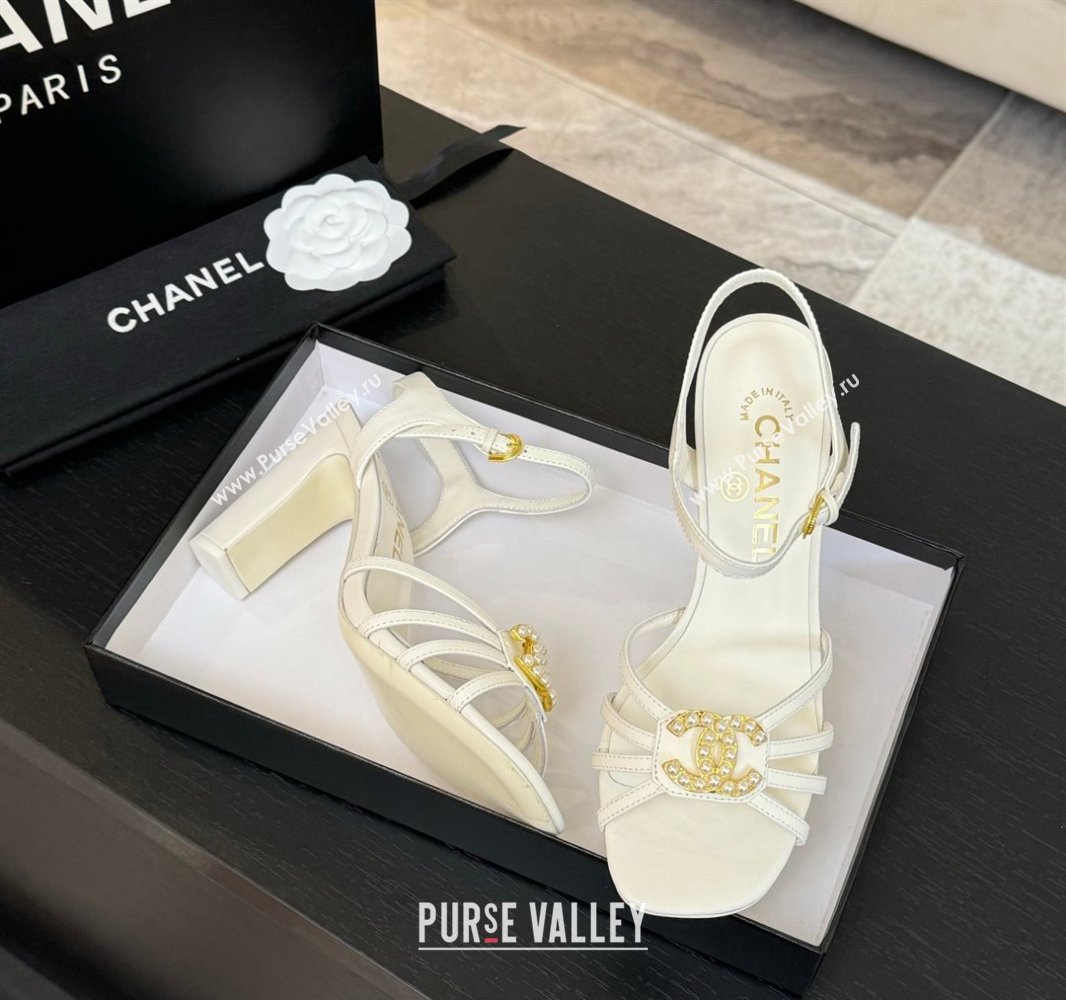 Chanel Lambskin Heel Sandals 8.5cm with CC Patch White 2025 G46274 (MD-250417056)