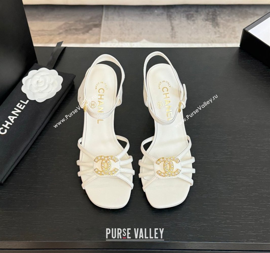 Chanel Lambskin Heel Sandals 8.5cm with CC Patch White 2025 G46274 (MD-250417056)
