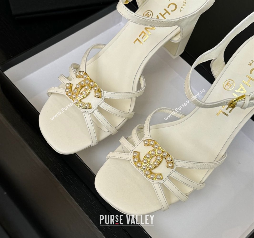 Chanel Lambskin Heel Sandals 8.5cm with CC Patch White 2025 G46274 (MD-250417056)