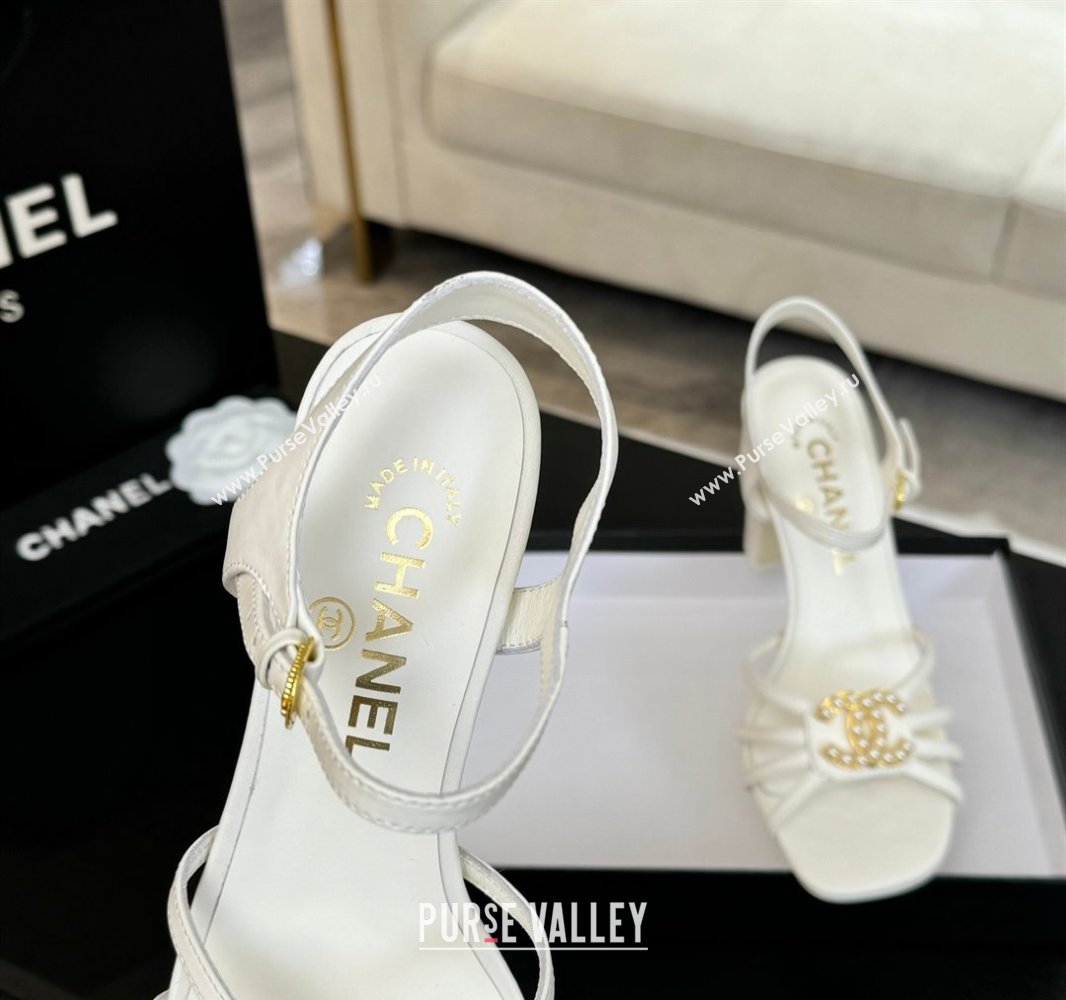Chanel Lambskin Heel Sandals 8.5cm with CC Patch White 2025 G46274 (MD-250417056)