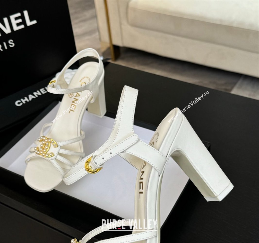 Chanel Lambskin Heel Sandals 8.5cm with CC Patch White 2025 G46274 (MD-250417056)