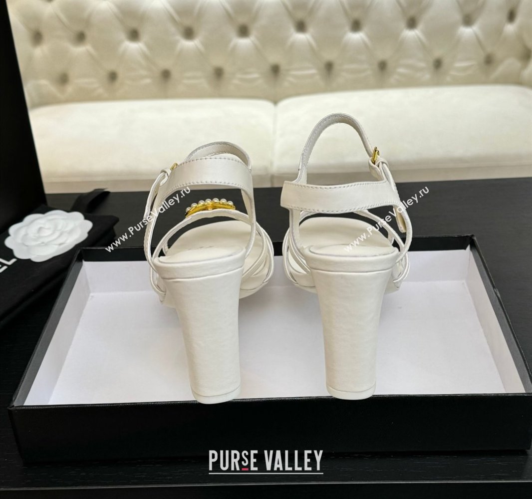 Chanel Lambskin Heel Sandals 8.5cm with CC Patch White 2025 G46274 (MD-250417056)