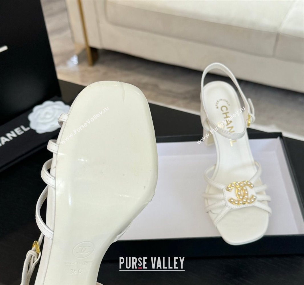 Chanel Lambskin Heel Sandals 8.5cm with CC Patch White 2025 G46274 (MD-250417056)