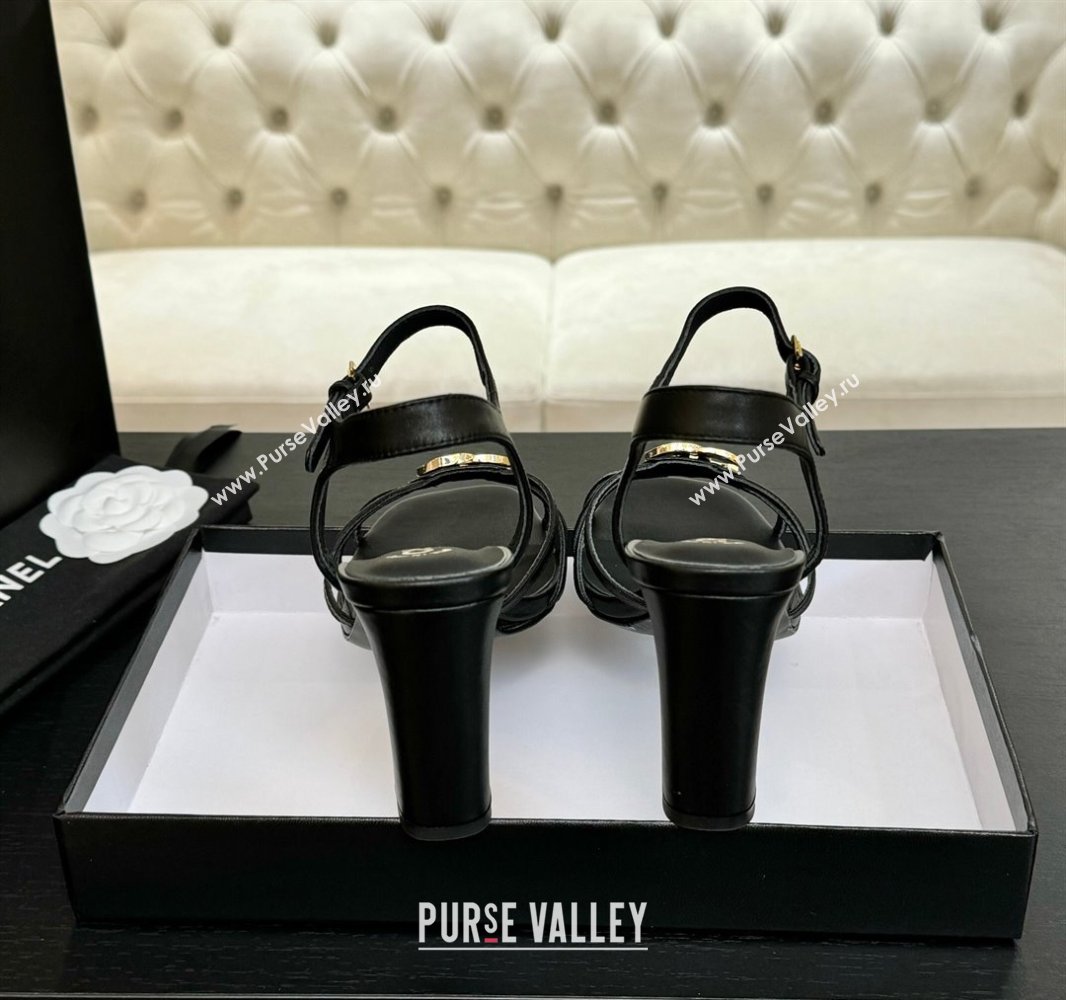 Chanel Lambskin Heel Sandals 8.5cm with CC Patch Black 2025 G46274 (MD-250417057)