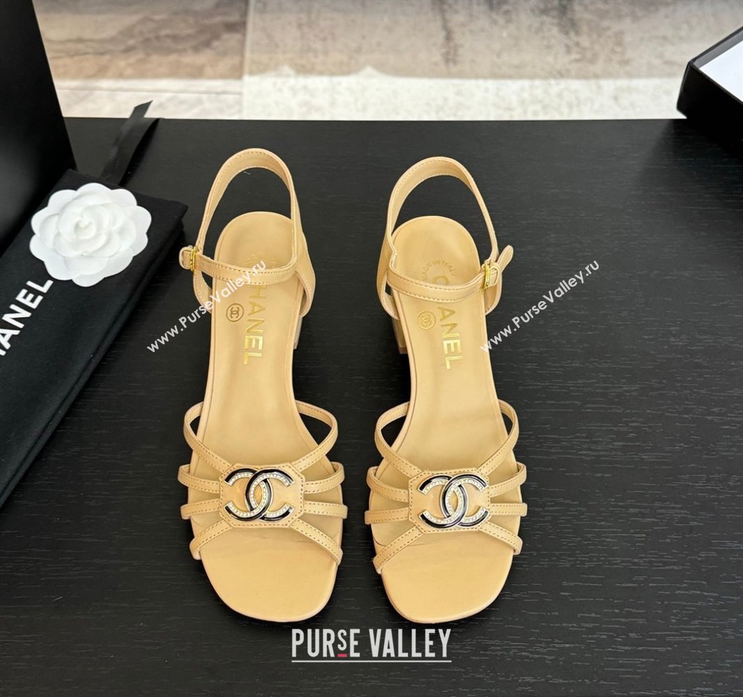 Chanel Lambskin Heel Sandals 4.5cm with CC Patch Beige 2025 G46274 (MD-250417058)