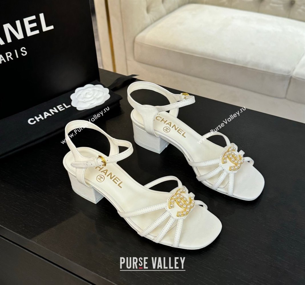 Chanel Lambskin Heel Sandals 4.5cm with CC Patch White 2025 G46274 (MD-250417059)