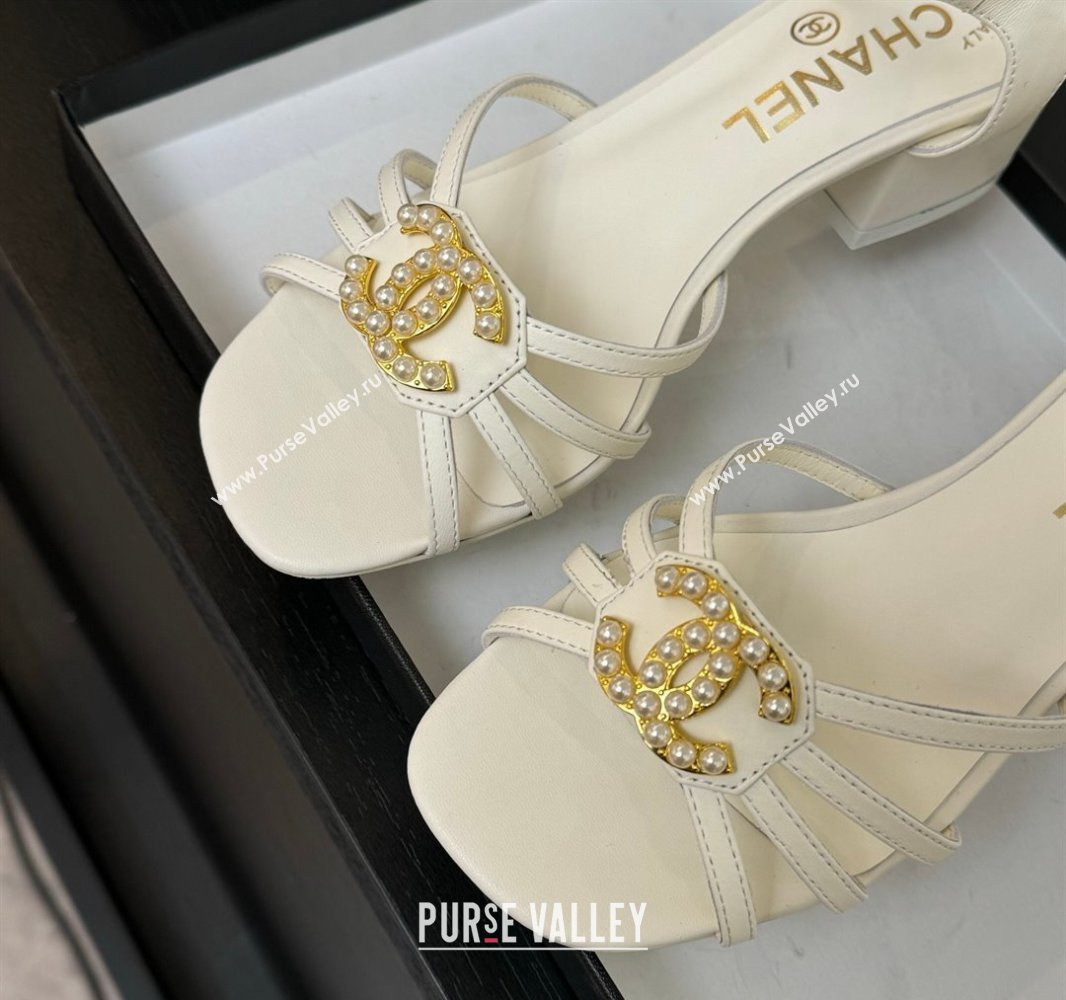 Chanel Lambskin Heel Sandals 4.5cm with CC Patch White 2025 G46274 (MD-250417059)