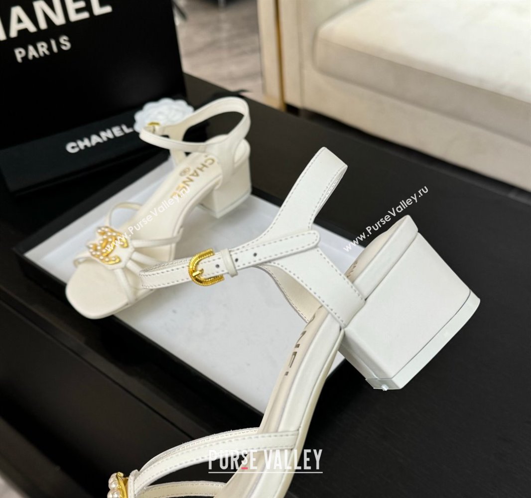 Chanel Lambskin Heel Sandals 4.5cm with CC Patch White 2025 G46274 (MD-250417059)