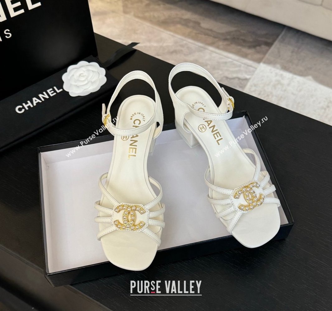 Chanel Lambskin Heel Sandals 4.5cm with CC Patch White 2025 G46274 (MD-250417059)