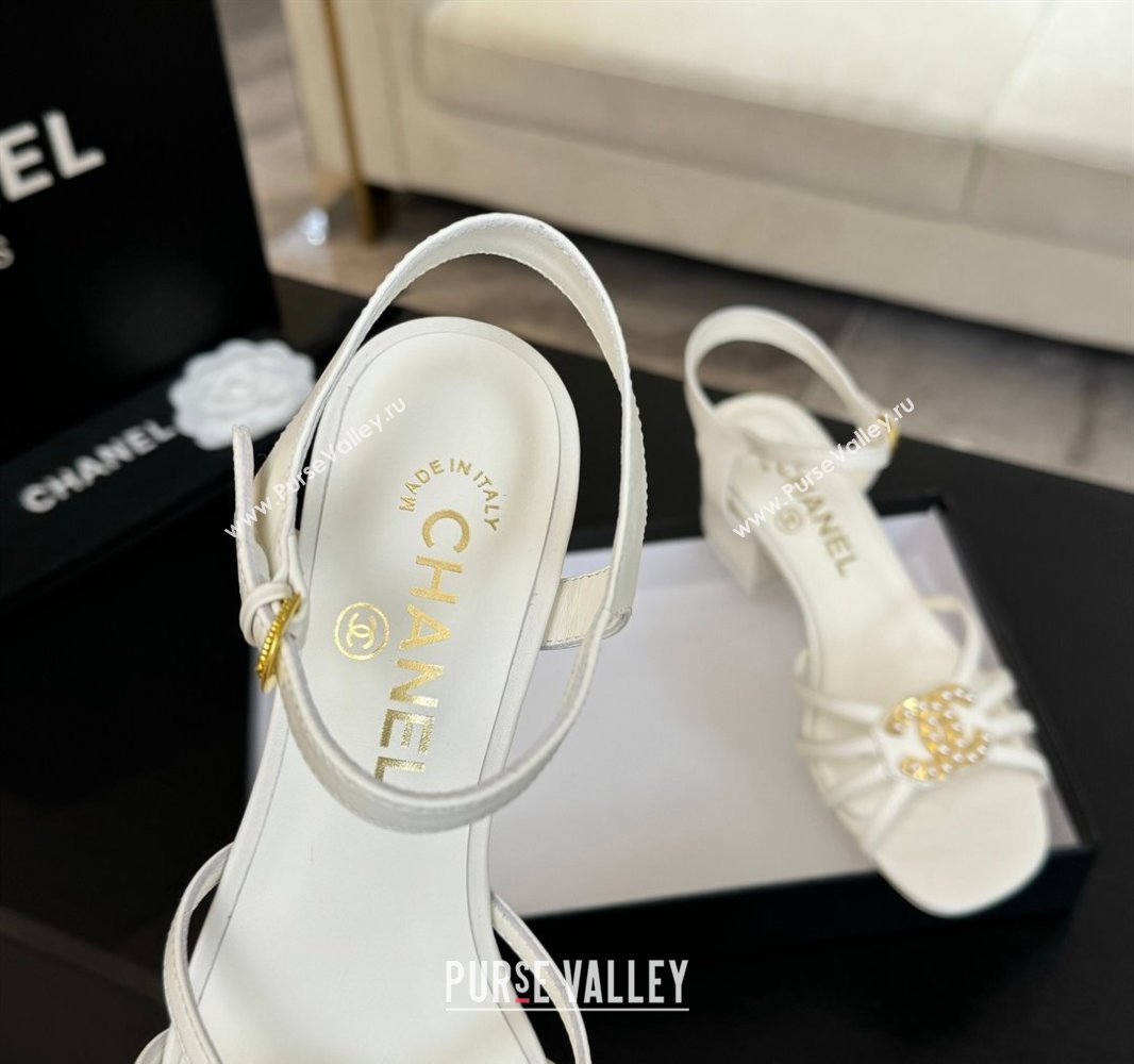 Chanel Lambskin Heel Sandals 4.5cm with CC Patch White 2025 G46274 (MD-250417059)