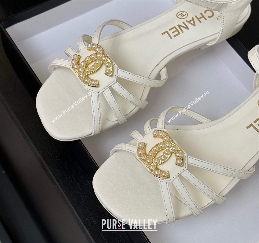 Chanel Lambskin Heel Sandals 4.5cm with CC Patch White 2025 G46274 (MD-250417059)