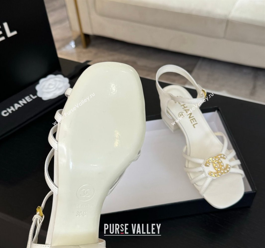 Chanel Lambskin Heel Sandals 4.5cm with CC Patch White 2025 G46274 (MD-250417059)