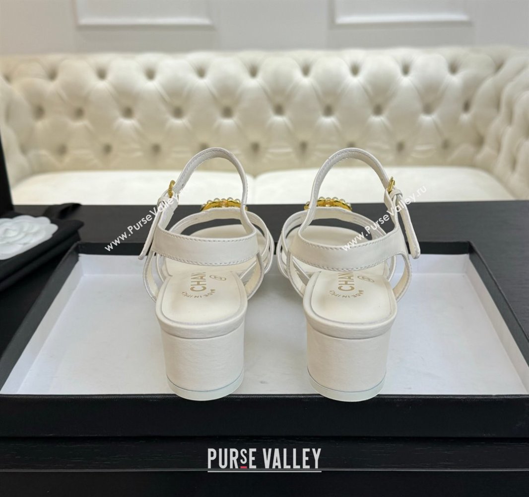 Chanel Lambskin Heel Sandals 4.5cm with CC Patch White 2025 G46274 (MD-250417059)