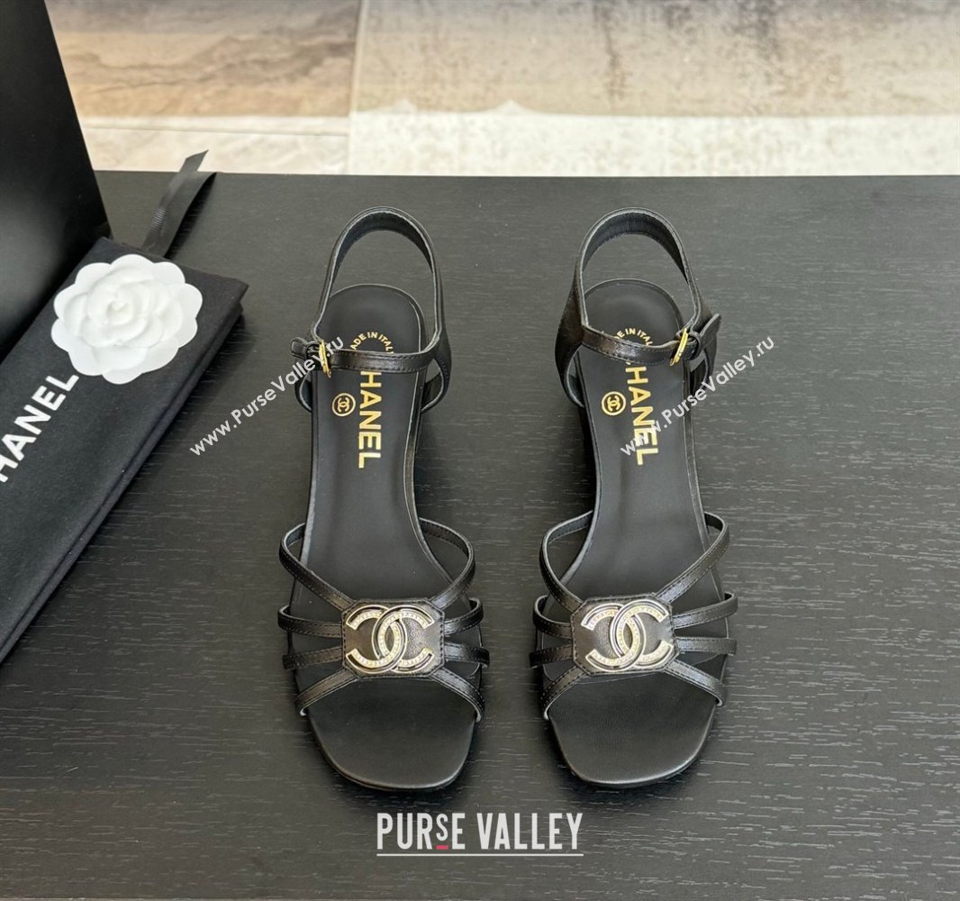Chanel Lambskin Heel Sandals 4.5cm with CC Patch Black 2025 G46274 (MD-250417060)