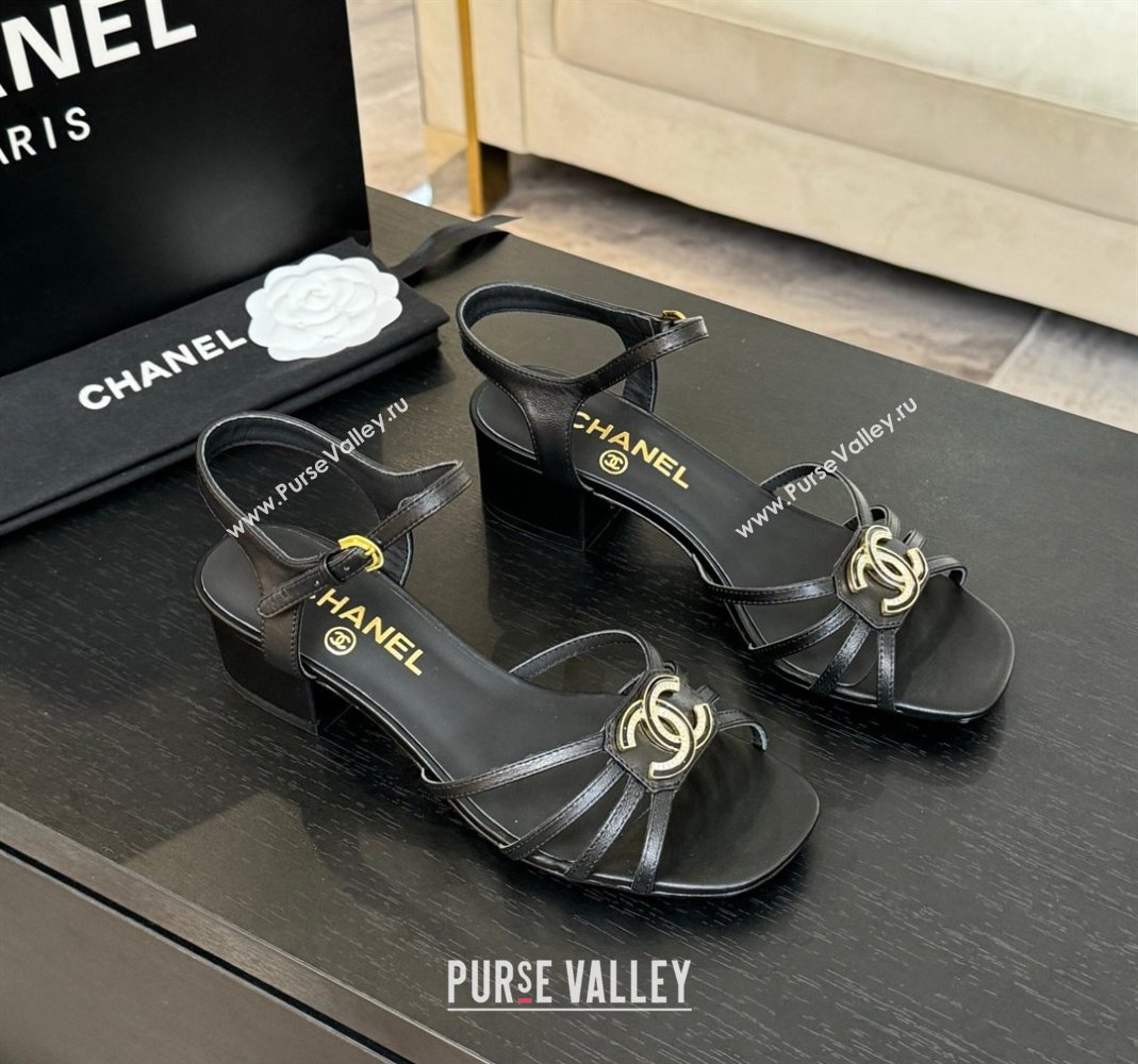 Chanel Lambskin Heel Sandals 4.5cm with CC Patch Black 2025 G46274 (MD-250417060)