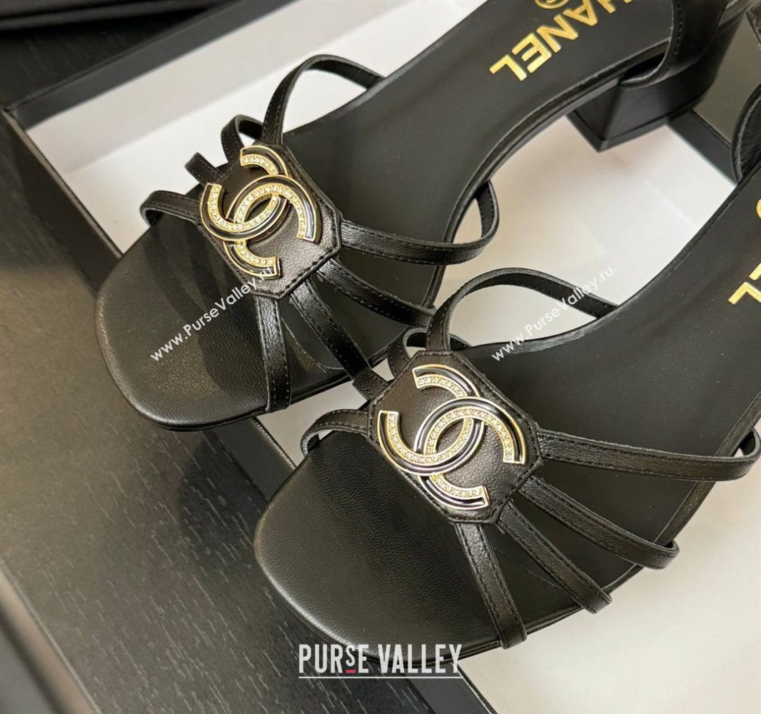 Chanel Lambskin Heel Sandals 4.5cm with CC Patch Black 2025 G46274 (MD-250417060)
