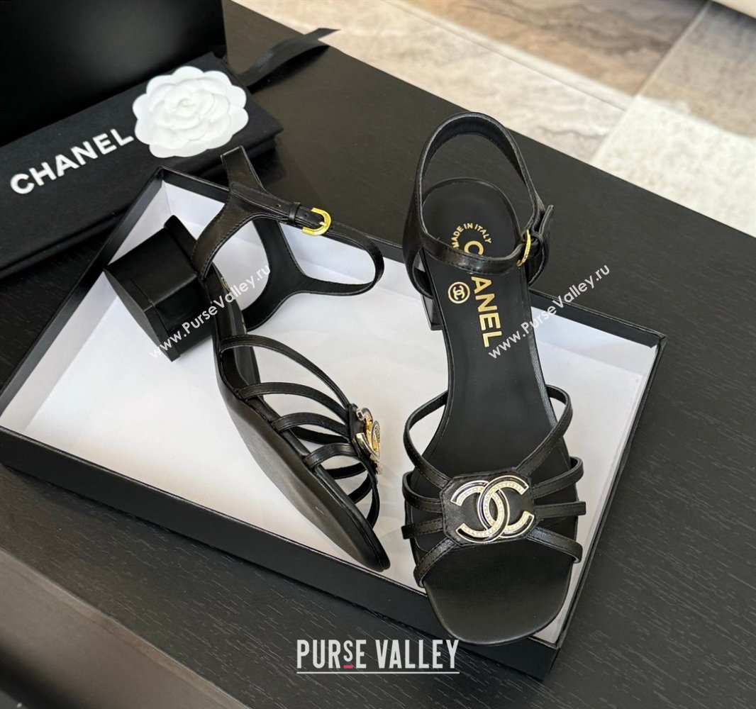 Chanel Lambskin Heel Sandals 4.5cm with CC Patch Black 2025 G46274 (MD-250417060)