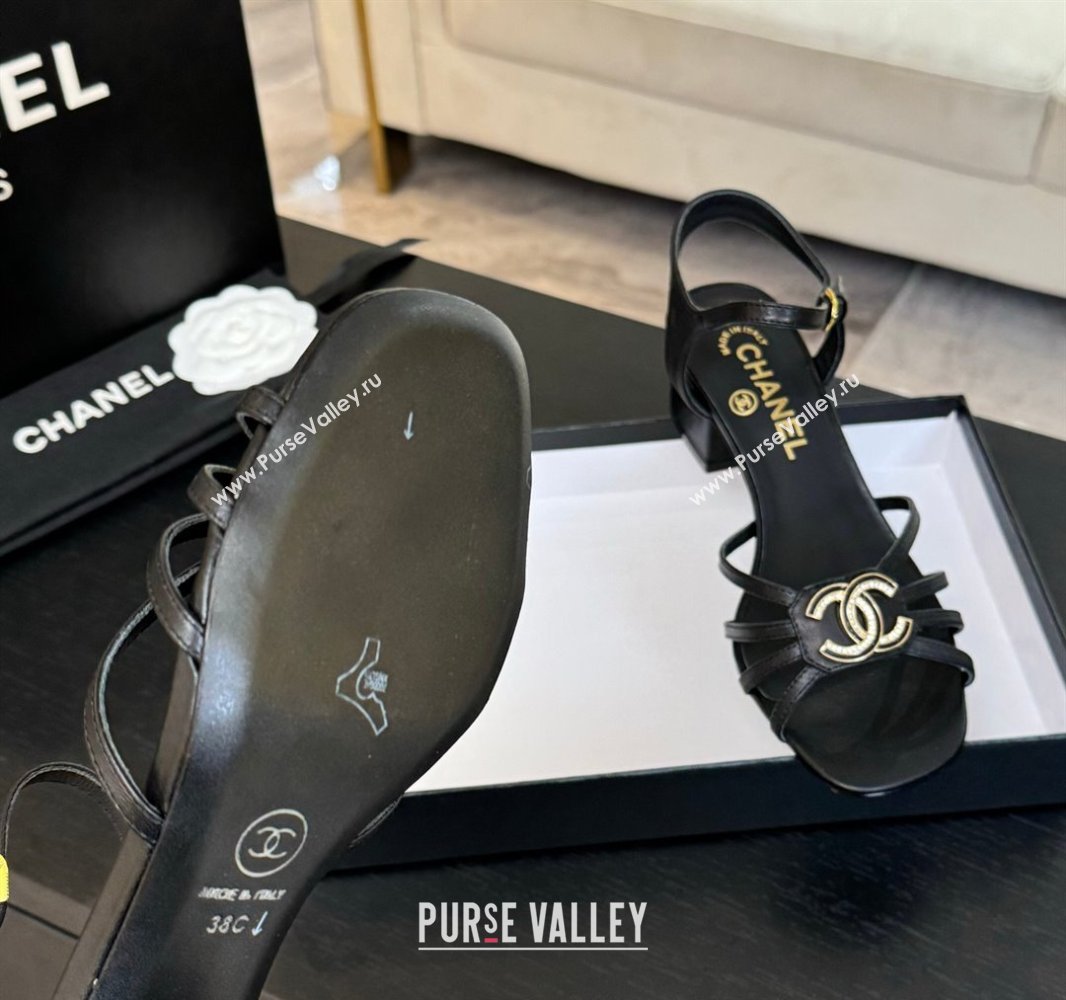 Chanel Lambskin Heel Sandals 4.5cm with CC Patch Black 2025 G46274 (MD-250417060)