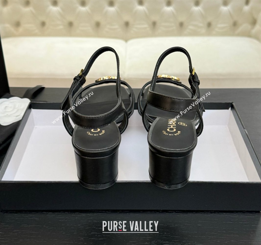 Chanel Lambskin Heel Sandals 4.5cm with CC Patch Black 2025 G46274 (MD-250417060)